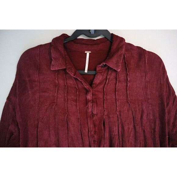 Free People Women's Sz XS Maroon Spin Me Oversized Button Down Shirt Dress - Picture 6 of 7